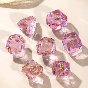 Ensemble de dés en verre de pierre naturelle bleue DND, 7 pièces, dés polyédriques avec des chiffres dorés pour les jeux de rôle sur table Dungeons and Dragons - Product Image 4