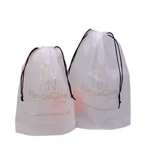 China Supplier Custom Logo Frosted Plastic Poly Drawstring Packaging Bags For Hair