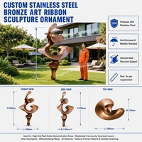 Fontaine d'eau décorative abstraite en acier inoxydable bronze antique sur mesure pour hôtels, complexes hôteliers, propriétés immobilières et places publiques