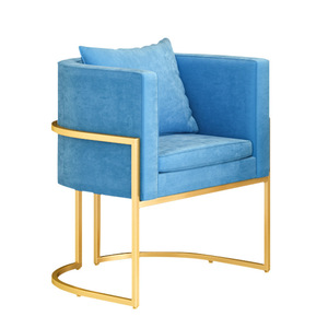 Sillón Moderno con Detalles Azules, Tapizado, de un Solo Asiento, con Estructura Metálica, Mueble de Salón para Sala de Estar - Product Image 1