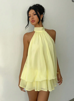Robe d'été élégante et confortable pour femme, coupe ajustée, dos nu, licol, taille nouée, couleur unie, polyvalente, idéale pour les vacances
