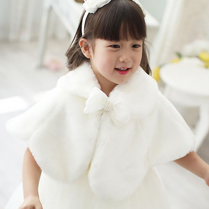 Girls <b>White</b> Plush Cape Coat Autumn Winter Kids <b>Fur</b> Shawl Vest Flower Collar <b>Dress</b> Wedding Costume - Product Image 2