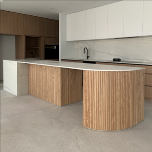 Best-seller Autocollants de décoration murale à lattes de bois demi-rondes de qualité commerciale Conception de décoration intérieure Revêtement de revêtement cannelé - Product Image 5