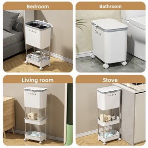Cubo de Basura Rectangular Blanco de Plástico para Cocina con Tapa, Diseño Móvil con Ruedas, Separación Húmedo/Seco, Cubo Interior Colgante - Product Image 4