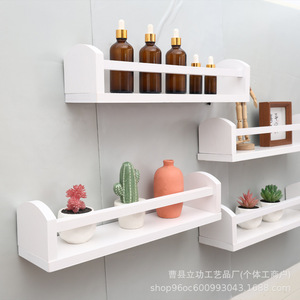 White Wooden <b>Wall</b> <b>Mounted</b> Floating <b>Shelf</b> For Living Room Storage Durable Desktop Organizer Rectangle Shape One Layer - Product Image 2