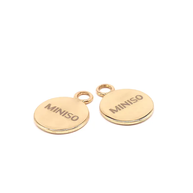 High Quality Promotional Round Shape Gold Plated Coin Metal logo engraved gold pendant metal jewelry tags charms for Clothes