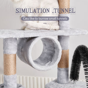 Menara pohon pendakian kucing rumah tangga dan tiang penggaruk dilengkapi dengan sikat dan rumah kucing - Product Image 5