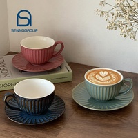 Ensemble de tasses à café en céramique à rayures verticales pour cappuccino