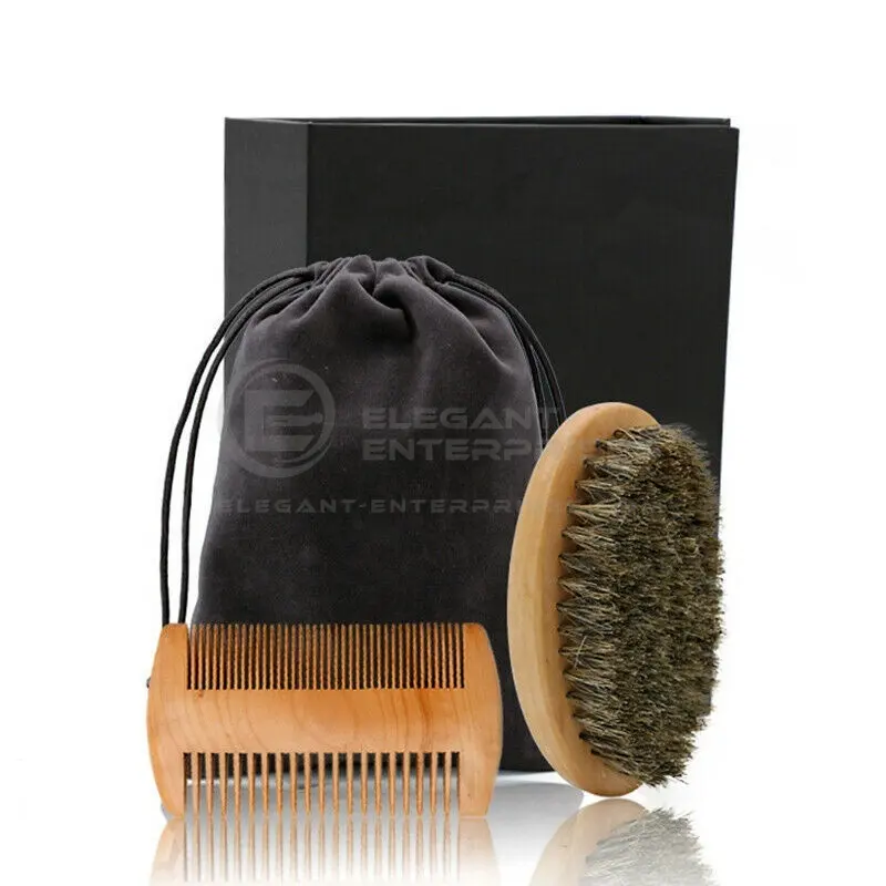 Top Selling Barber Brush/beard Brush and Comb Set for Men Wooden Beard Brush Round Beard Care Natural Wood Bristle Paypal Etc