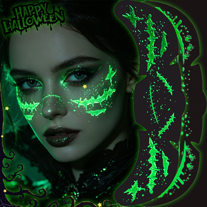 Tatuaje Luminoso de Halloween con Diseño de Pecas, Brilla en la Oscuridad, Tatuaje Facial de Murciélago y Telaraña, <span class=keywords><strong>Maquillaje</strong></span> Temporal Realista para Fiestas - Product Image 5