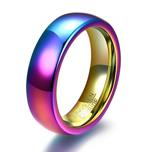 Tungsten Carbide <b>Ring</b> 6mm Rainbow Color <b>Plain</b> Band Unisex Engagement Jewelry - Product Image 5