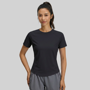 Wholesale Women Perforated Mesh Back Yoga Shirts Quick Dry <b>Raglan</b> Short Sleeve Breathable Curved Hem Athletic Workout <b>Tops</b> - Product Image 1