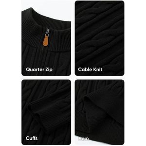 เสื้อสเวตเตอร์คอตั้งแบบซิป ¼ ตัวสำหรับผู้ชาย ยี่ห้อ FOXA  ถักลายเคเบิ้ล  สวมใส่สบาย  สีพื้น แขนยาวปกติ - Product Image 6