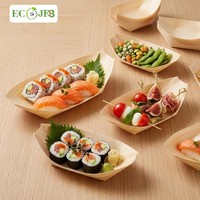 Barquettes alimentaires jetables en bois naturel de 5 pouces, plateaux de service en forme de bateau pour restaurant, apéritifs, desserts, frites, collations