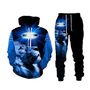 All'ingrosso Jesus 3D <span class=keywords><strong>leone</strong></span> stampato <span class=keywords><strong>felpa</strong></span> <span class=keywords><strong>con</strong></span> <span class=keywords><strong>cappuccio</strong></span> + pantaloni due pezzi Set tuta uomo donna felpe <span class=keywords><strong>con</strong></span> <span class=keywords><strong>cappuccio</strong></span> autunno e inverno abito da uomo - Product Image 4