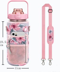 ขวดน้ำพลาสติกพกพาขนาด 2 ลิตร พร้อมหูหิ้วและหลอดดูด  มีตัวบอกเวลา  เหมาะสำหรับออกกำลังกาย ฟิตเนส กีฬา แคมป์ปิ้ง  พร้อมช่องใส่โทรศัพท์ - Product Image 3