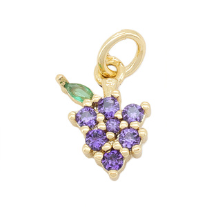 HD861 Charmes mignons miniatures en zircon en forme de fruits, pendentifs en cuivre plaqué or cerise, ananas, raisin, pour femmes, bijoux faits main de luxe - Product Image 4