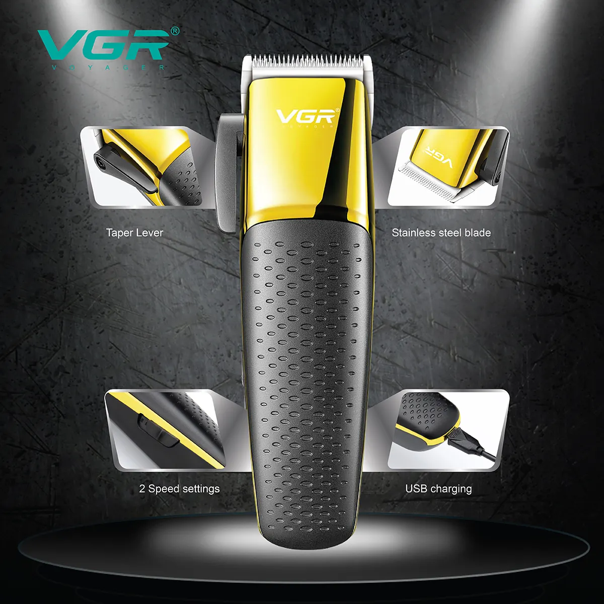VGR V-686 2 Speed Settings Electric Hair Trimmer Professional Rechargeable Cordless Hair Clipper For Men