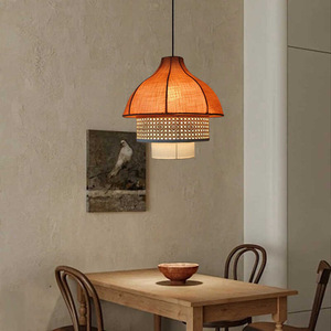Lustre en rotin E27, luminaire suspendu rond pour salle à manger, style chinois moderne, luminaire d'inspiration Zen - Product Image 2