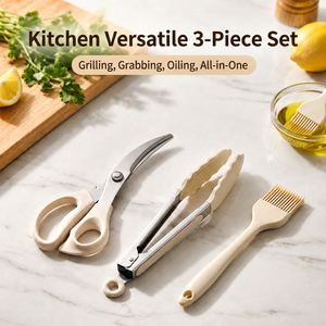 3Pcs Stainless Steel Kitchen Gadgets Set, Silicone <b>Tongs</b> & Basting Brush with Scissors, Baking BBQ Accessories for Camping Home - Product Image 5