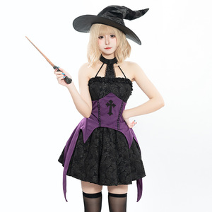Wizard Costume Women Black <b>Purple</b> Dress With <b>Hat</b> And Wand For Halloween Fancy Dress Party Role Play - Product Image 2