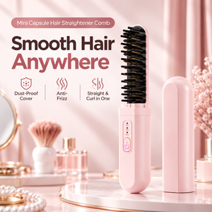 Mini brosse lissante pour cheveux en forme de capsule, peigne de coiffage portable, lissage et bouclage en un seul geste, pour les voyages et la maison - Product Image 1