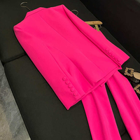 Ensemble de costume vert pour femme, veste blazer à un bouton et pantalon évasé, design OEM, tenue de bureau formelle, 2 pièces