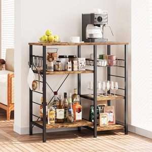 Estante de Cocina Industrial Vintage Marrón con 6 Ganchos Desmontables, Estante de Almacenamiento Multiusos, <span class=keywords><strong>Mueble</strong></span> <span class=keywords><strong>para</strong></span> Cafetería, <span class=keywords><strong>Microondas</strong></span>, Comedor - Product Image 3