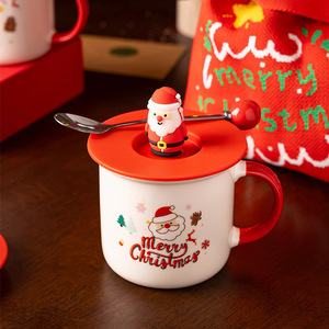 Taza de cerámica navideña con tapa y cuchara, resistente al calor, diseño de dibujos animados, para set de regalo - Product Image 4