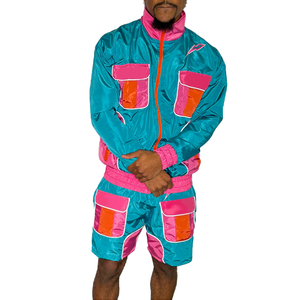 Set di due pezzi con cerniera antivento da uomo con colletto medio colorato a contrasto - Product Image 3