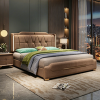JUNYUHAO Modernes LED-Bett mit Stoffbezug und Stauraum, Hochdichter Schaumstoff, Kiefernholzrahmen - Queen/King Size Wohnmöbel