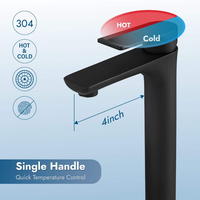 Robinet de lavabo haut Purorigin en acier inoxydable, mitigeur monocommande chaud-froid à poser sur le comptoir avec cartouche en céramique