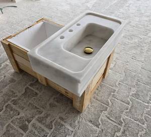 Lavabo Integrado de Mármol Blanco de Lujo |   Lavabo de Baño de Piedra Natural Hecho a Mano |   Lavabo de Mármol Personalizado - Product Image 4