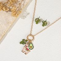 Ensemble de bijoux tendance Mexique : Boucles d'oreilles et collier pendentif Cactus plaqué or pour femme – Cadeau, Vente en gros, Personnalisable