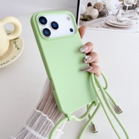 Coque souple antichoc en silicone liquide avec cordon bandoulière pour iPhone 17 16 15 Pro Max, finition mate et design Candy