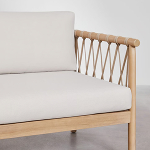Meubles de jardin pour terrasse extérieure, canapé deux places en teck naturel, équipé de cordes et d'un coussin, style minimaliste - <span class=keywords><strong>Jemi</strong></span> - Product Image 6