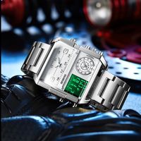 Jam Tangan Pria BINBOND Mewah Emas LED Layar Ganda Persegi Tahan Air Jam Tangan Pria Dial Besar Jam Tangan Kuarsa Digital Jam Pria