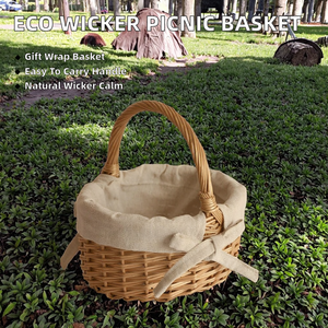 Panier de pique-nique ovale moderne en osier naturel, écologique, portable, multifonctionnel, avec poignée, pour courses, fleurs et emballage cadeau - Product Image 2