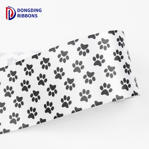 Белая тканая атласная полиэфирная лента большой ширины 3,8 см с простой черной печатью с логотипом собачьей лапы Милая фирменная упаковочная лента - Product Image 5