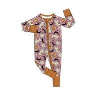 Combinaison une pièce en bambou pour bébé Halloween Grenouillère à fermeture éclair pour enfants et filles à manches longues et motif citrouille