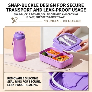 Boîte à bento et gourde tendance et sécurisées avec fourchette et cuillère - Contenant repas 2 compartiments/3 compartiments pour l'école et le bureau - Product Image 3