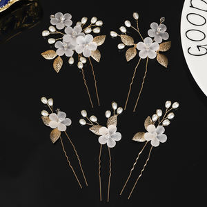 Mode fleurs métal feuilles perle cristal épingle à cheveux accessoires de cheveux de mariage bijoux de mariée coiffure (5 pièces) - Product Image 2
