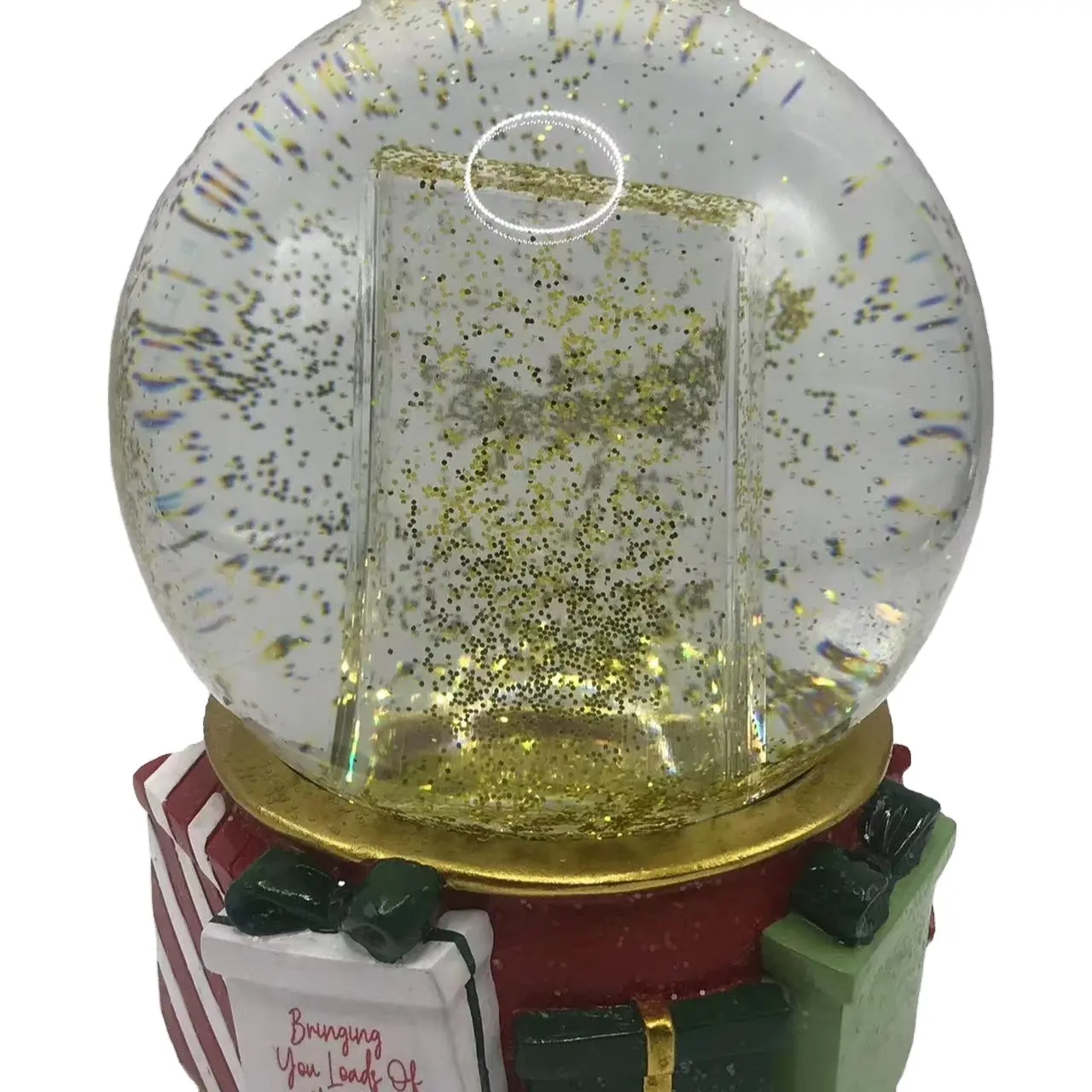 Customized resin Christmas crystal snow globe with led light built-in pictures for Christmas ornaments