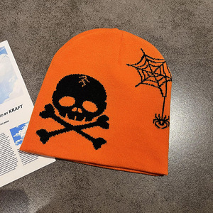 Halloween Skull Spider Web Knitted Jacquard Hat Otoño Invierno Hombres y mujeres Pullover Ear Protection Cold Beanie - Product Image 2