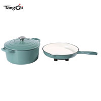 Ensemble de 2 ustensiles de cuisson émaillés : Cocotte 5QT et poêle à frire antiadhésive de 10 pouces en fonte émaillée pour la cuisine domestique