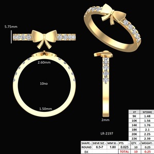 Elegante Anillo de Diamante Cultivado en Laboratorio con Lazo Chapado en Oro de 10K, Joyería de Moda para Mujer, Anillo de Regalo Romántico - Product Image 2