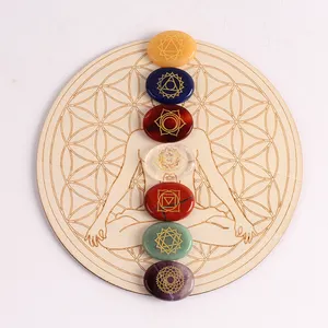 7 Chakra Stones Reiki Healing Crystal Với Các Biểu Tượng Chakra Khắc Toàn Diện Cân Bằng Đá Cọ Được Đánh Bóng