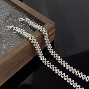 Vintage Boho Retro Women's 925 Sterling Silver Beaded Chain <b>Bracelet</b> Textured <b>Ball</b> Link Stackable Jewelry for Gift - Product Image 2