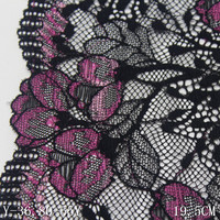 Lingerie sexy personnalisée OEM, sous-vêtements, accessoires en dentelle, tissu extensible de 19cm en chaîne violet, fleur bicolore, dentelle noire pour femmes