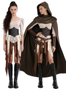 Disfraz de Guerrero Vikingo para Mujer Adulta, Conjunto de Vestido con Capucha Vintage de Poliéster para Halloween, Cosplay y Fiestas - Product Image 1
